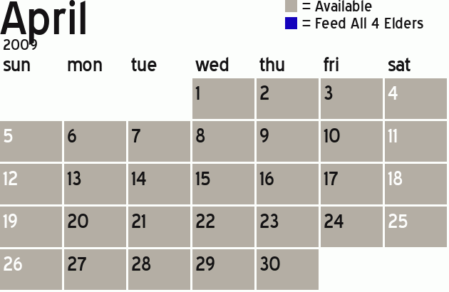 Missionary Dinner Calendar
