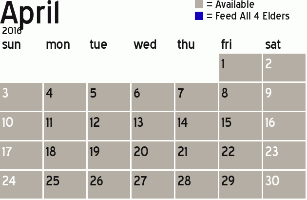 Missionary Dinner Calendar