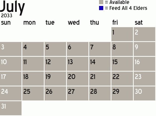 Missionary Dinner Calendar